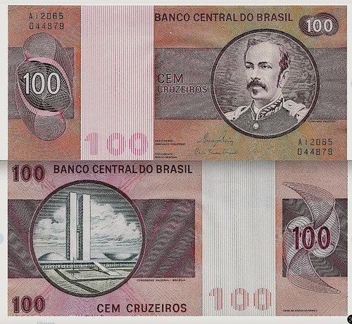 Billete De Brasil 100 Cruzeiros, Congreso, Nuevo Sin C. 1980