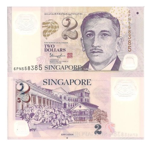 Billete De Singapur 2 Dollars, 1º Pdte. Yusof, Polímero 2022