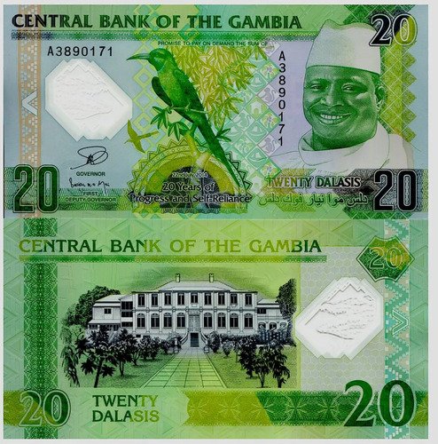 Billete De Gambia 20 Dalasis 2014 Nvo Sin Circular Abejaruco