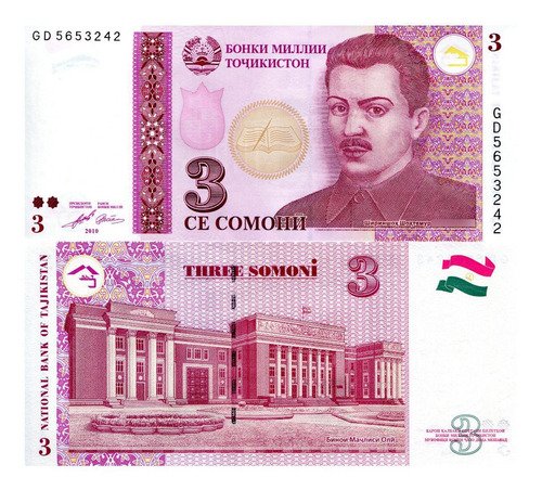 D_855845-MLA50547074176_072022-O.jpg Billete De Tajikistan 3 Somoni, 2010, Nuevo Sin Circular