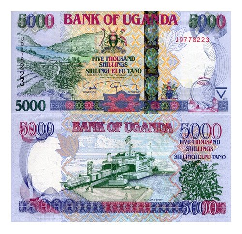 Billete De Uganda 5,000 Chelínes Lago Bunyonyi 2009 Nuevo Sc