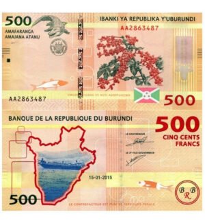 D_858345-MLM50275043109_062022-O.jpg Billete De Burundi 500 Francos Nvo S C 2015 Cocodrilo Y Café