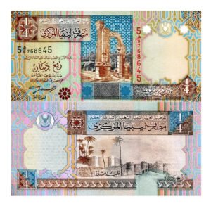 Billete De Libia De ¼ Dinar Arco De Tiberio 2002 Nuevo Sin C