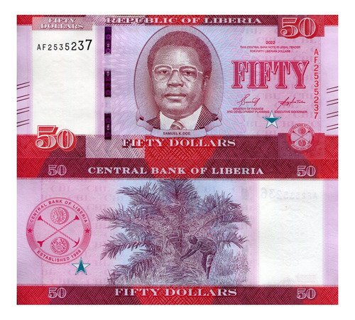 Billete De Liberia 50 Dollars 2022, Pte. Kayon, Nuevo Sin C.