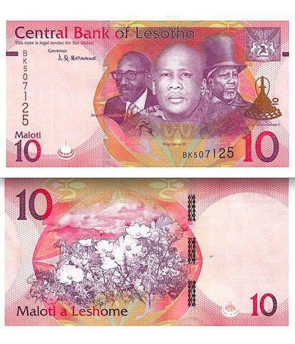 Billete De Lesotho 10 Maloti 2021 Nuevo Sin Circular 3 Reyes
