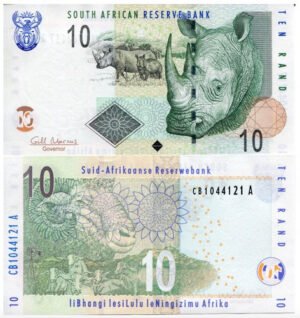 Billete De Sudáfrica 10 Rands 2009 Nuevo Sin C. Rinoceronte