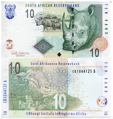 Billete De Sudáfrica 10 Rands 2009 Nuevo Sin C. Rinoceronte