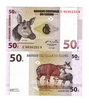 Billete Del Congo 50 Centimos De Franco Okapi 1997 Nuevo S C