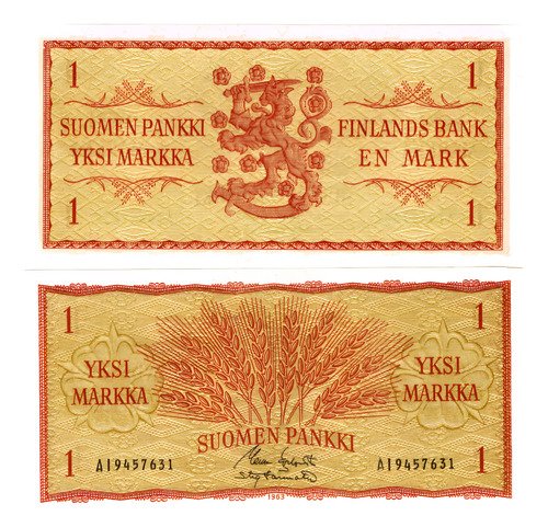 Billete De Finlandia 1 Markka Escudo Nuevo Sin Circular 1963