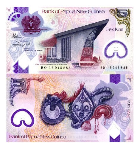 Billete De Papúa Nueva Guinea 5 Kina 2021 Polímero Nuevo S C