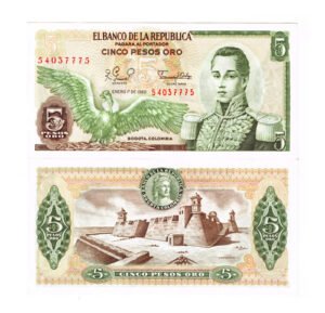 Billete De Colombia 5 Pesos Oro, Cóndor Nuevo Sin Circ. 1980