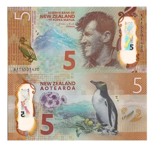 Billete De Nueva Zelanda De 5 Dollars Pingüino 2018 Polímero