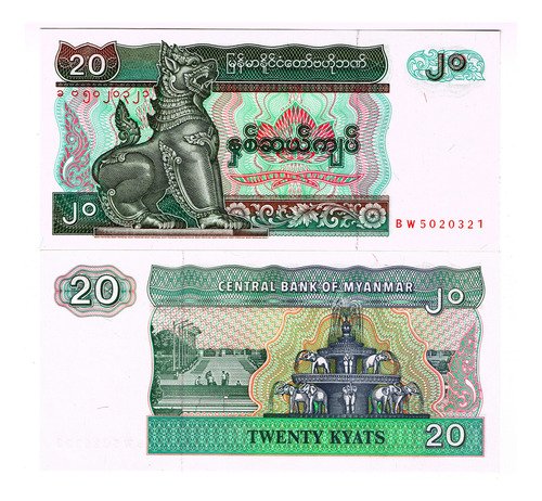 D_916235-MLM76259382684_052024-O.jpg Billete De Birmania & Myanmar De 20 Kyats Chinte (león) 1994
