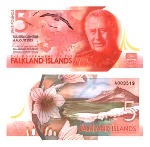 Billete De Islas Falkland 5£ Pounds Carlos Ill Polímero 2025