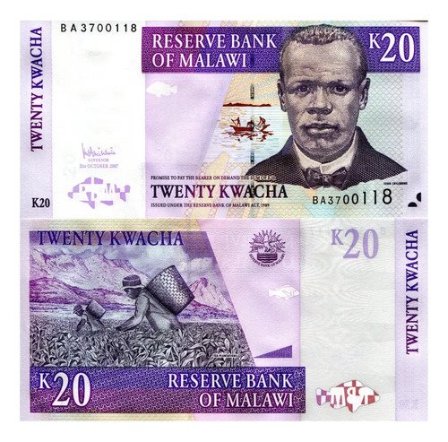 Billete De Malaui & Malawi 20 Kwacha J. Chilembwe Nuevo 2009
