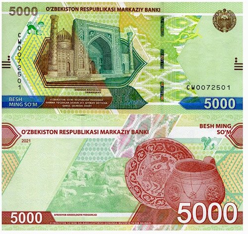 D_933783-MLM50201017334_062022-O.jpg Billete De Uzbekistan 5,000 Som, Nuevo Sin Circular 2021
