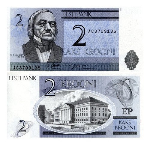 Billete De Estonia 2 Coronas Karl Ernst Von Baer, Nuevo 1992