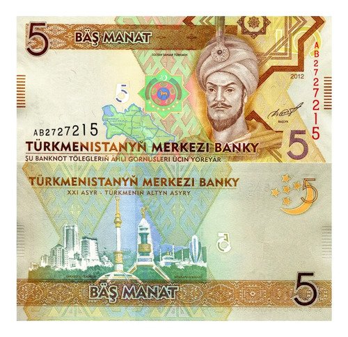 Billete De Turkmenistán 5 Manat, Sultan Sanjar, Nuevo Sin C.