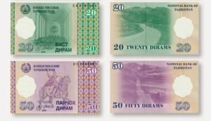 D_948363-MLM79681198818_102024-O.jpg 2 Billetes De Tajikistán 20 Y 50 Diram 2000 Nuevos Sin Cir.