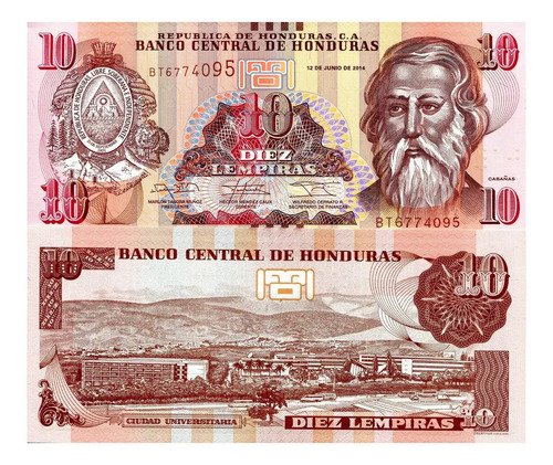 Billete De Honduras 10 Lempiras, Nuevo Sin Circular, 2019