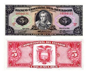 Billete De Ecuador De 5 Sucres, José De Sucre, 1979 Nuevo Sc