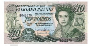 Billete De Islas Malvinas 10 £ Reina Isabel Il Rey Pingüino