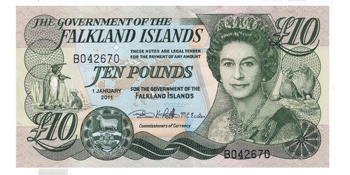 Billete De Islas Malvinas 10 £ Reina Isabel Il Rey Pingüino
