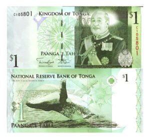 Billete De Tonga 1 Pa'anga 2009 Rey Tupou Vi Ballena Oceanía