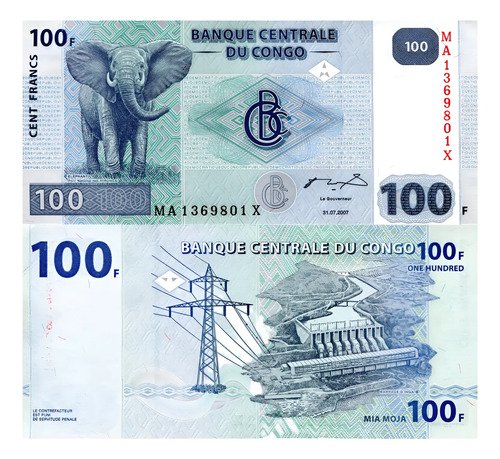 Billete Del Congo 100 Francos Nvo Sin Circular 2013 Elefante