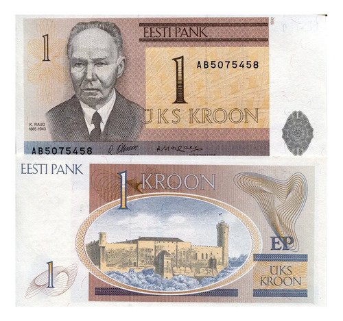 Billete De Estonia 1 Corona, Pintor Kristjan Raud, Nvo. 1992