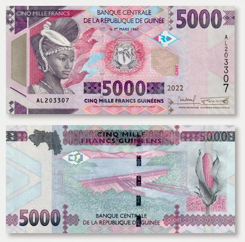 Billete De Guinea De 5,000 Francos 2022, Nuevo Sin Circular