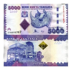 Billete De Tanzanía De 5,000 Chelines 2020 Nuevo Rinoceronte