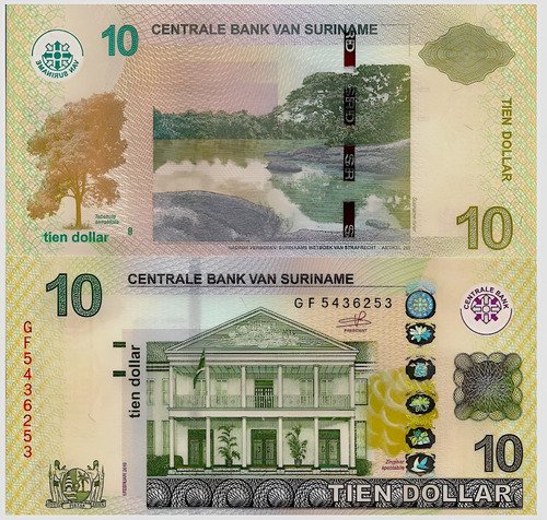 Billete De Surinam De 10 Dollar Nuevo Sin C 2019 Río Surinam