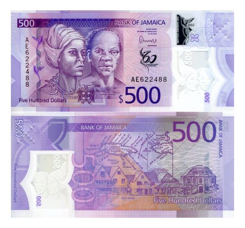 Billete De Jamaica 500 Dollar Polímero 60º Nuevo Sin C. 2022