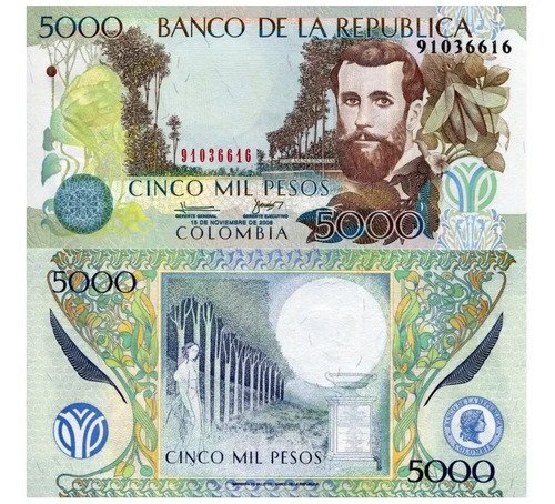 Billete De Colombia 5000 Pesos 2001 Jesus Silva Poeta Nuevo