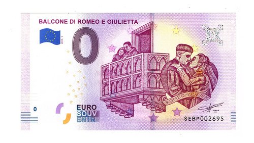 Billete 0 Cero Euros Souvenir Balcón De Romeo Y Julieta 2019