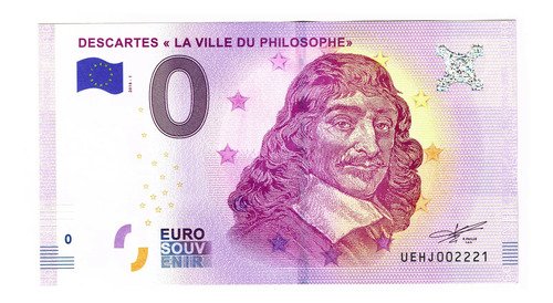 Billete 0 Cero Euros Souvenir, René Descartes, Francia 2018