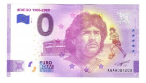 Billete 0 Cero Euro Souvenir # Diego Maradona Argentina 2021