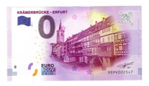 Billete 0 Euros Souvenir Krämerbrûcke - Erfurt Alemania 2017