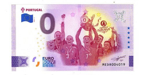 Billete 0 Cero Euro C Ronaldo Campeón Eurocopa 2016 Portugal