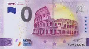 Billete 0 Cero Euro-souvenir Roma Coliseo Romano 2021 Italia