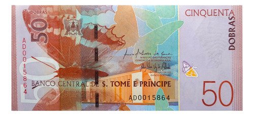 Billete De Santo Tomé Y Príncipe 50 Dobras Mariposa Y Pájaro