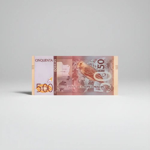 Billete De Santo Tomé Y Príncipe 50 Dobras Mariposa Y Pájaro