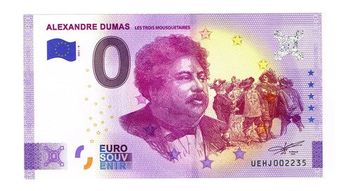 D_642110-MLM76556141787_052024-O.jpg Billete 0 Cero Euros Souvenir, Alejandro Dumas, Francia 2021