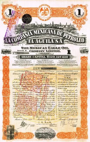 Una Acción De La Cía. Mexicana De Petróleo El Águila De 1921