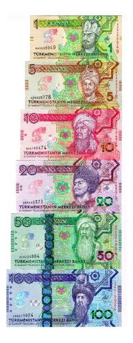 Colección 6 Billetes De Turkmenistán: 1, 5, 10, 20, 50 Y 100