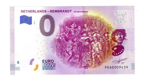 Billete 0 Euro 350º Años De Rembrandt La Ronda Holanda 2019