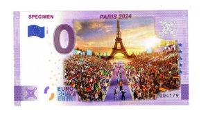 Billete 0 Cero Euro Color Paris 2024 Juegos Olímpico Eiffel