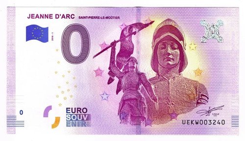 Billete 0 Euros Souvenir Juana De Arco Francia 2018-estatua