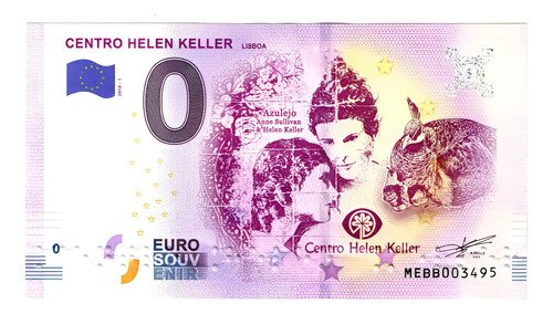 Billete 0 Cero Euros Souv Centro Hellen Keller Portugal 2018
